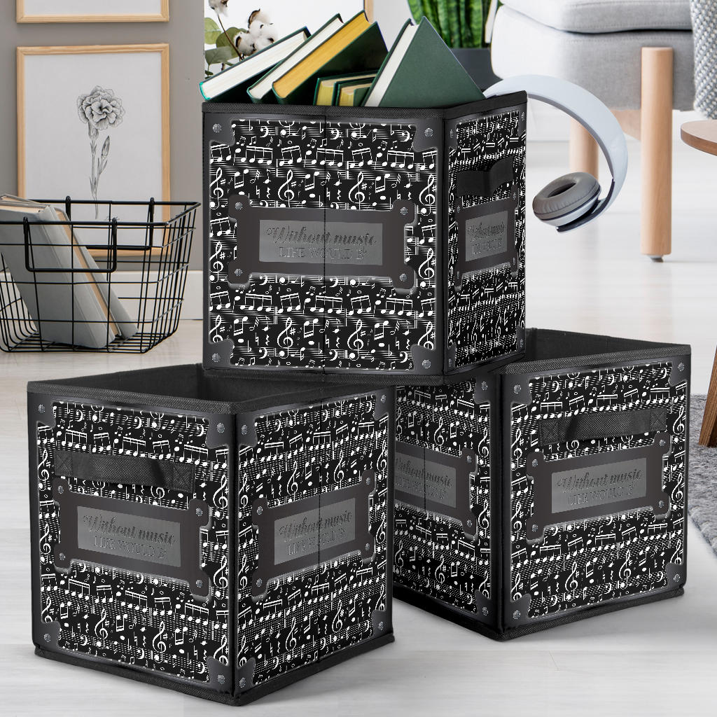 Music Notes Black Storage Cube
