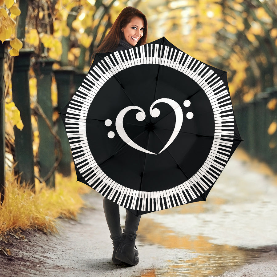 Piano Keys With Bass Clef Heart Umbrella