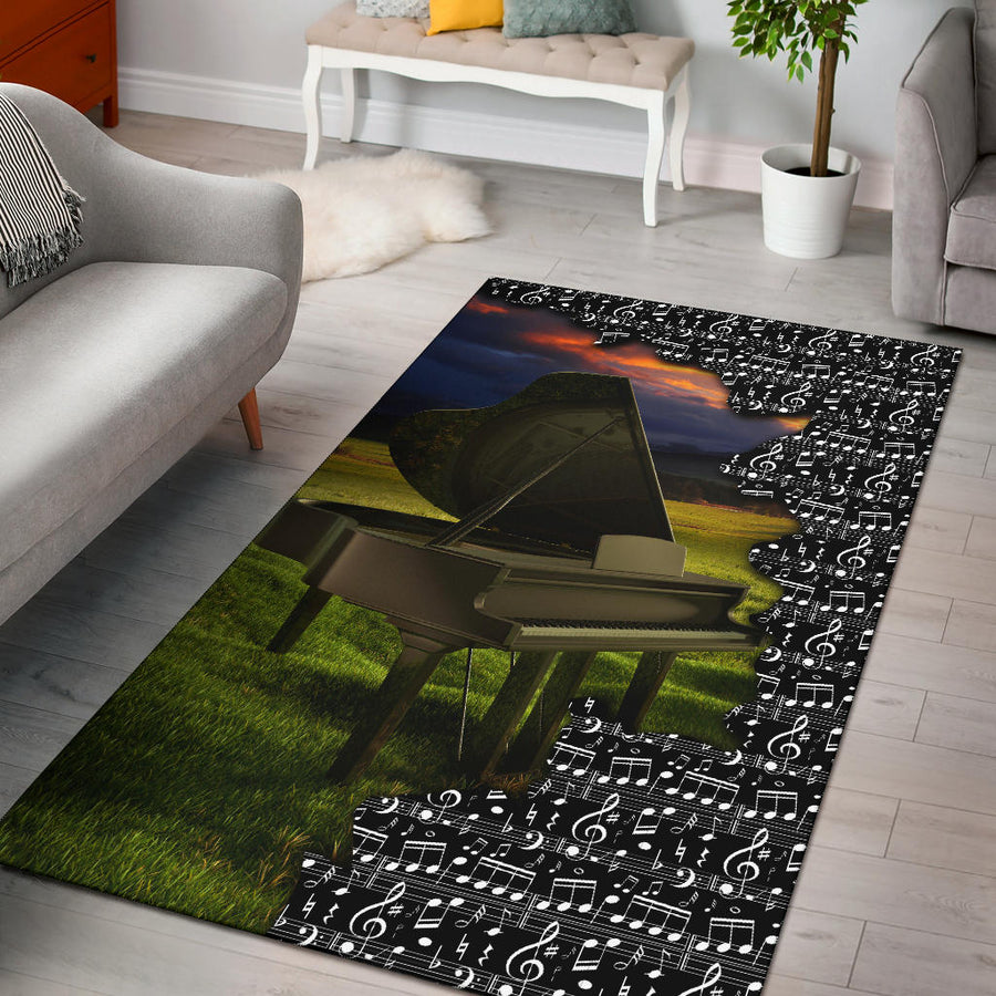 Piano And Music Black Area Rug