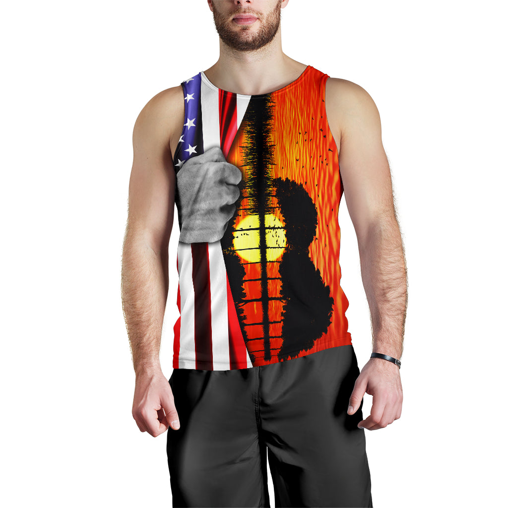 Guitar American Flag Sunset Tank Top