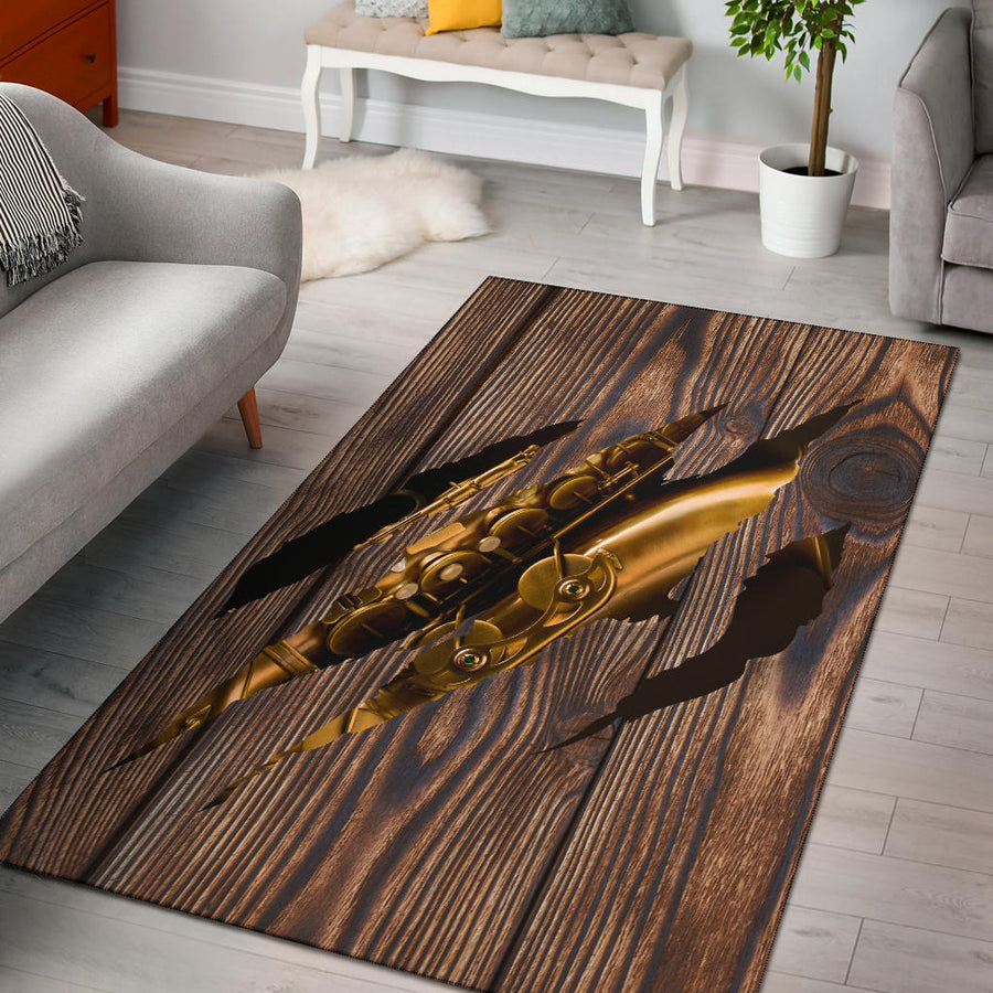 Wood Saxophone Area Rug