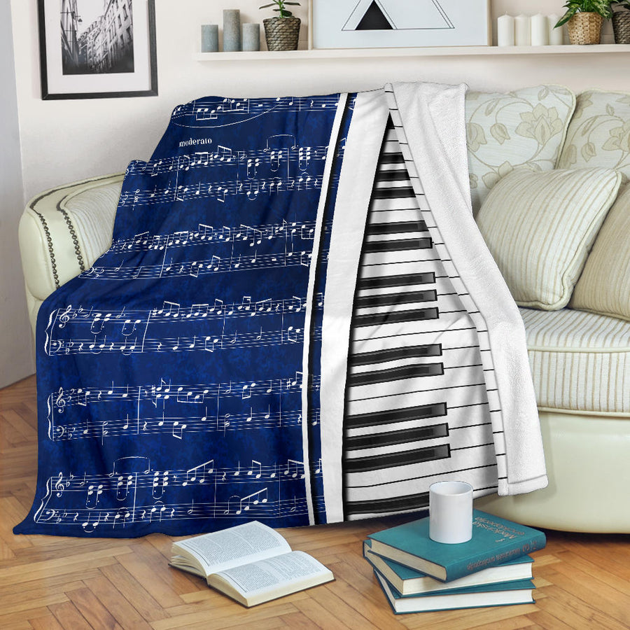 Piano Keys And Blue Sheet Music Blanket