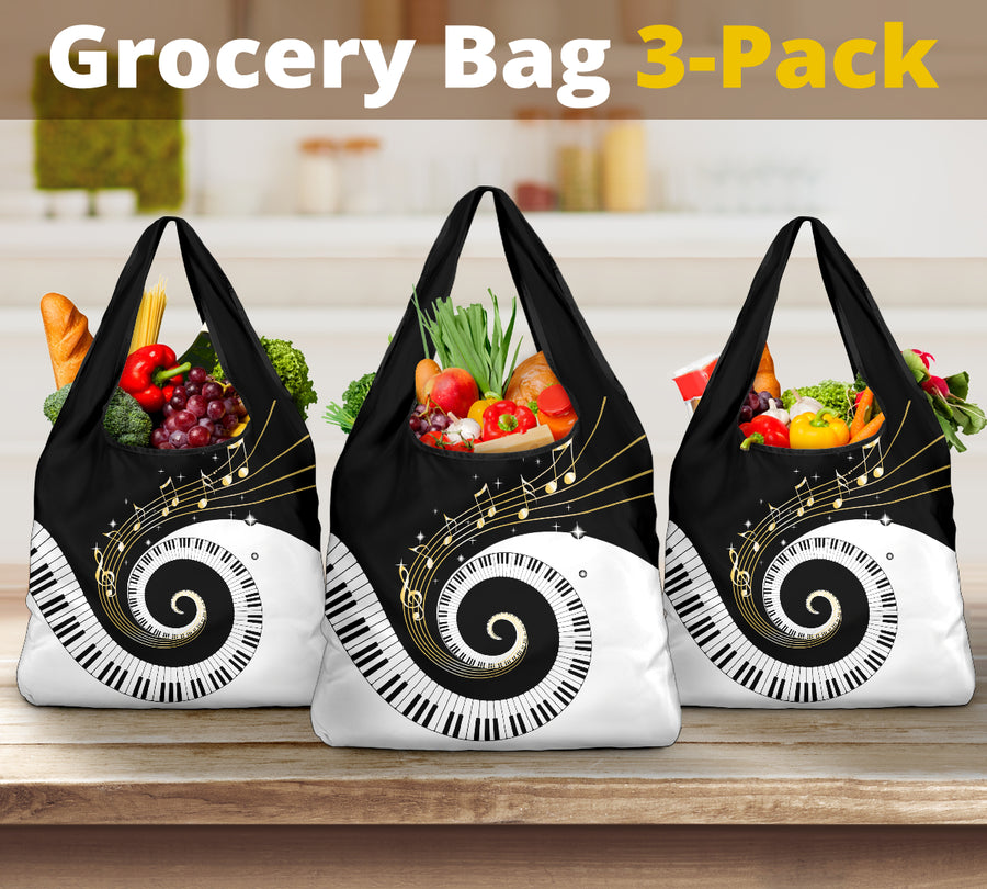 Piano Art Music Grocery Bag 3-Pack