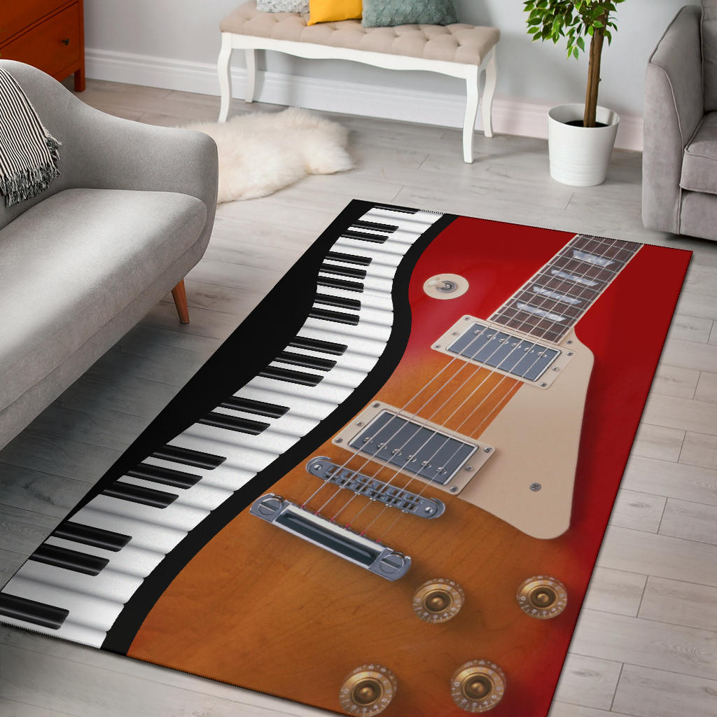 Piano Keys And Electric Guitar Area Rug