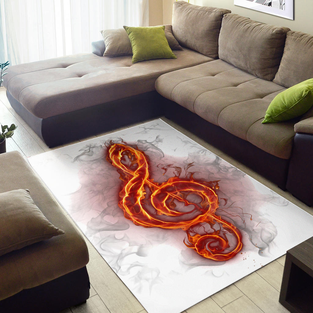 Treble Clef Fire White Area Rug