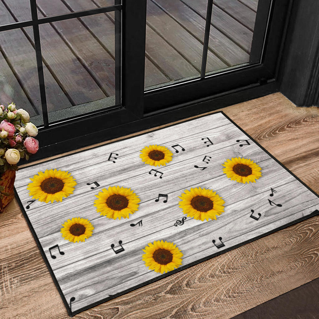 Music Notes Sunflowers Door Mat