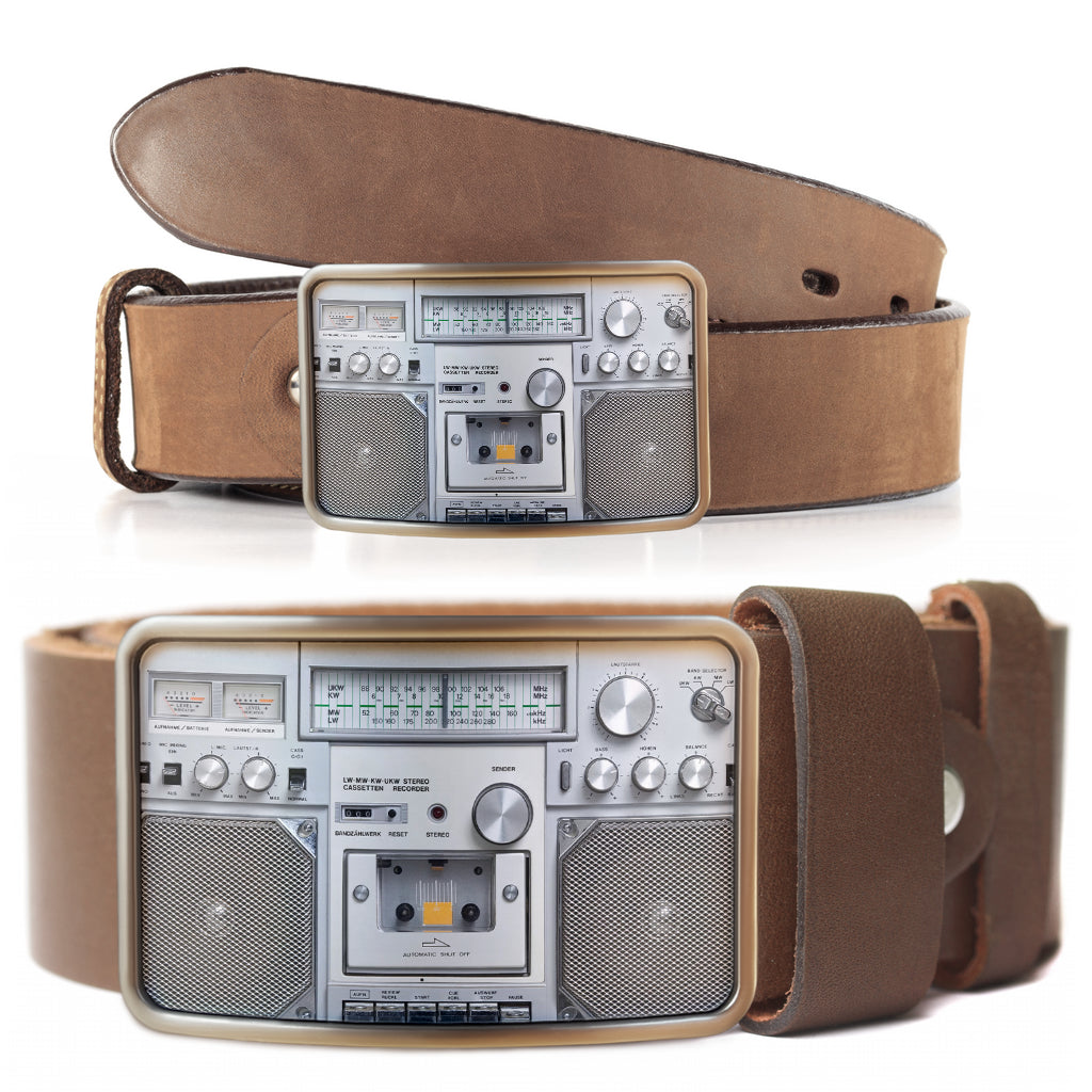 White Stereo Belt Buckle