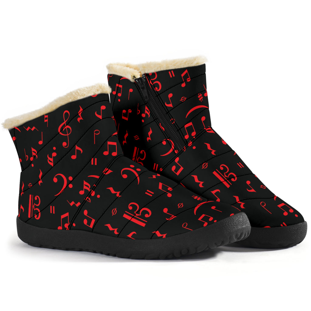 Red Music Notes Cozy Winter Boots