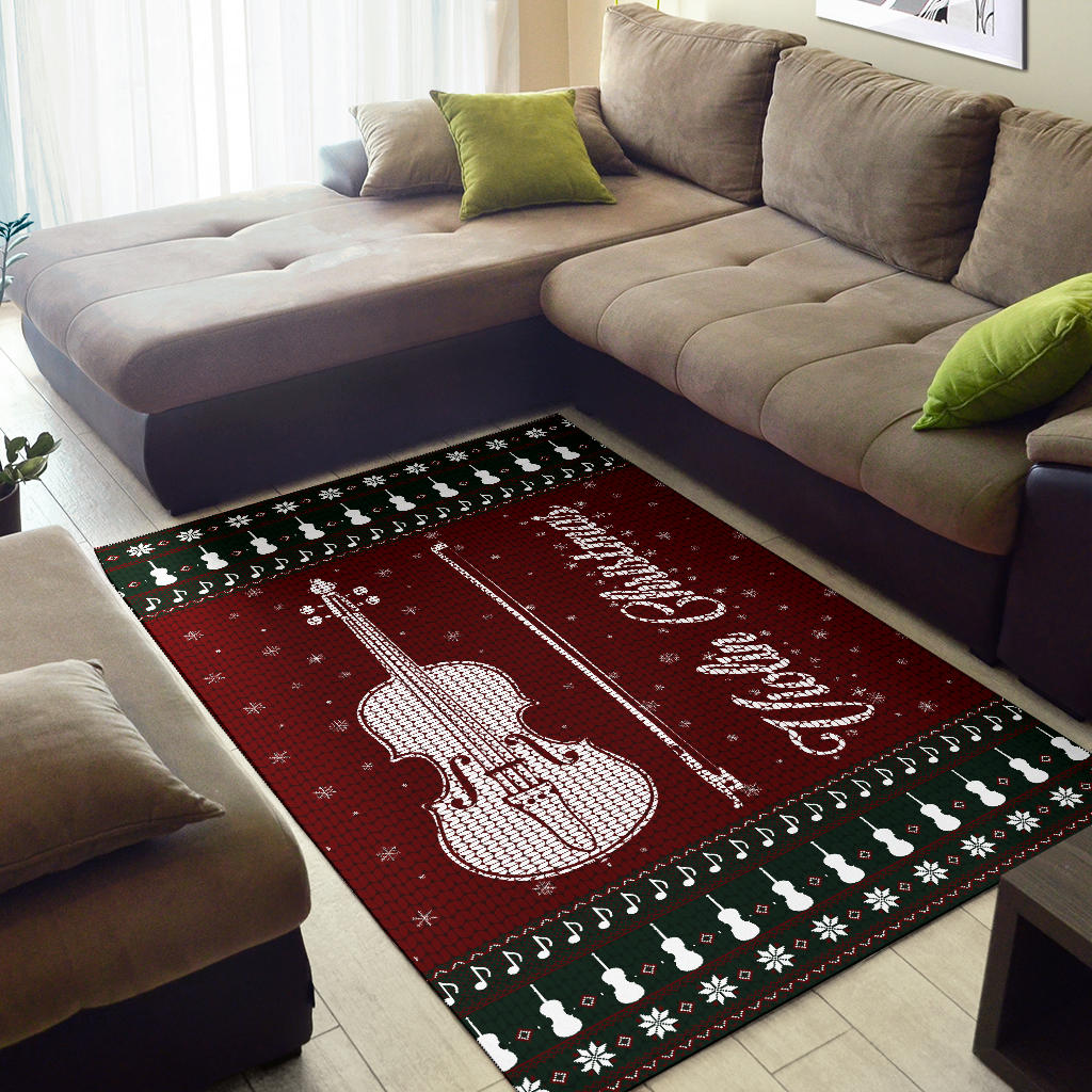 Violin Christmas Snowflake Area Rug