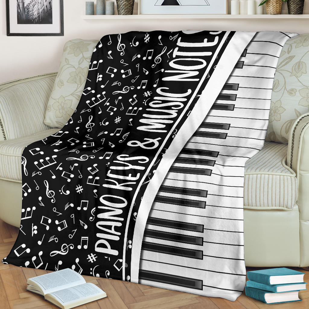 Piano Keys & Music Notes Black Blanket