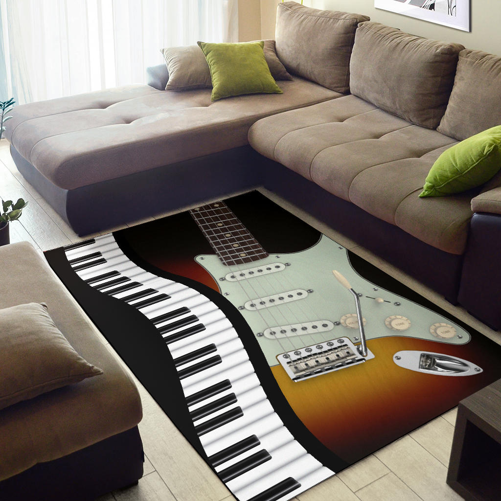 Electric Guitar With Piano Area Rug