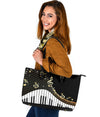 Piano Keys And Music Notes Large Leather Tote Bag