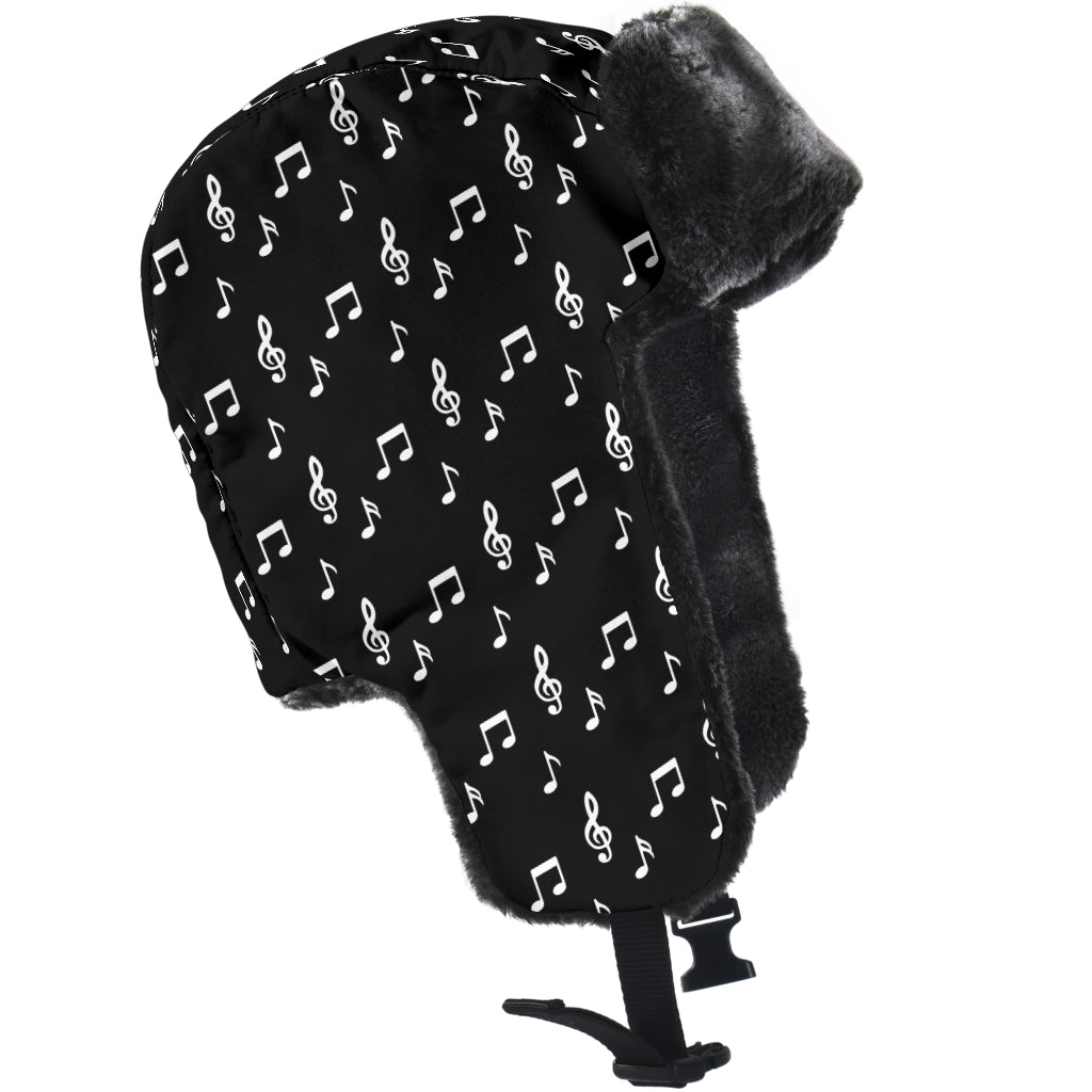 Music Notes Black Trapper Hat