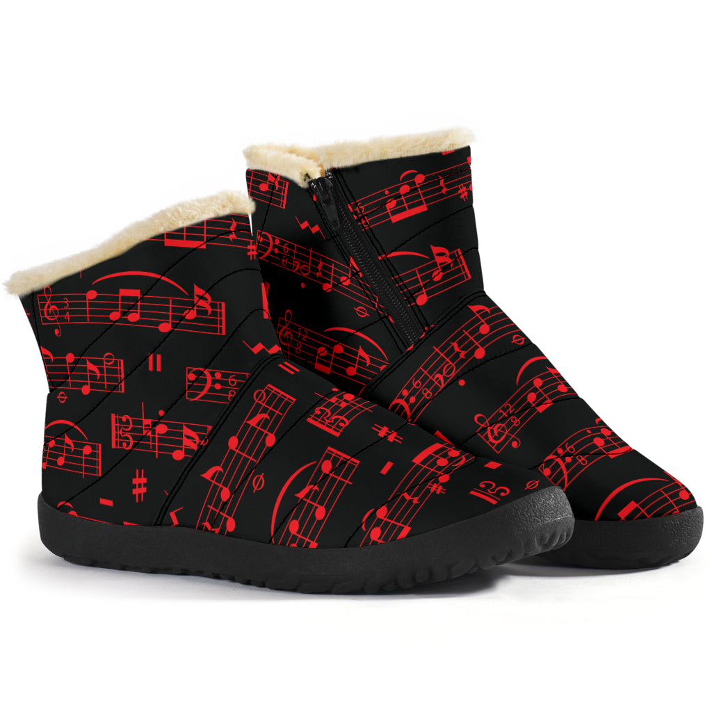 Red Music Notes Sheet Cozy Winter Boots