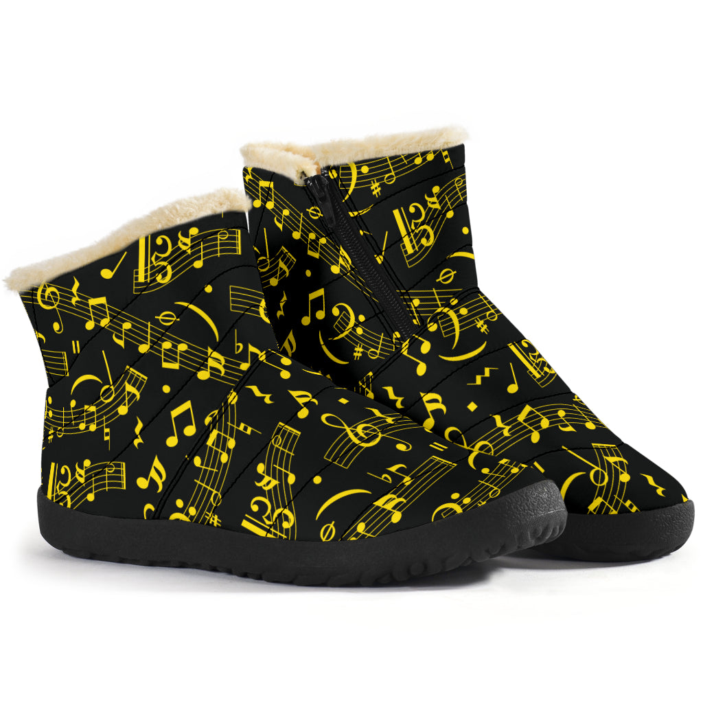 Yellow Musical Notes Cozy Winter Boots
