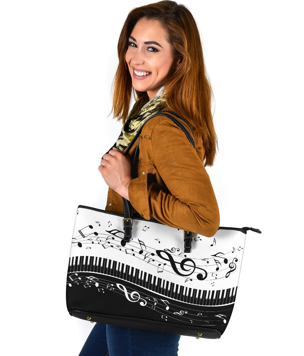 Piano And Music Notes Large Leather Totes