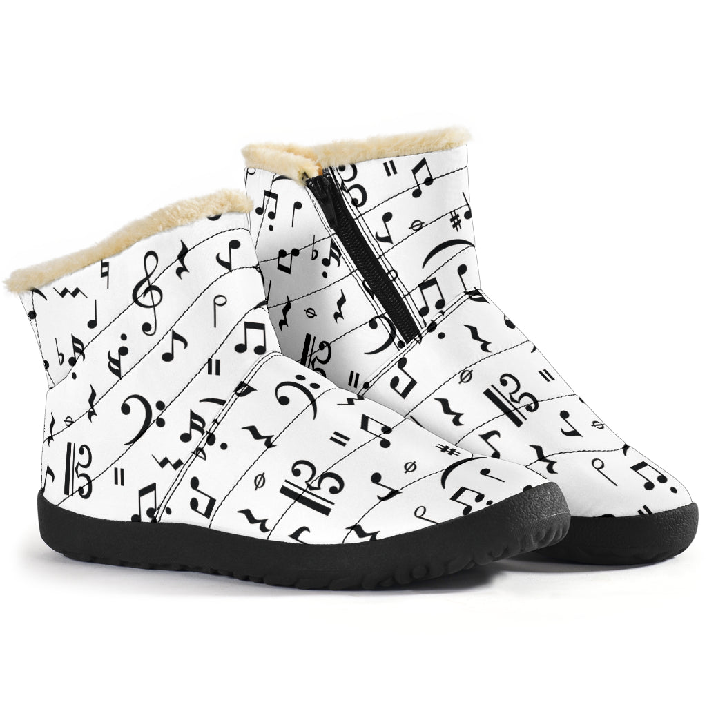 Music Notes White Cozy Winter Boots