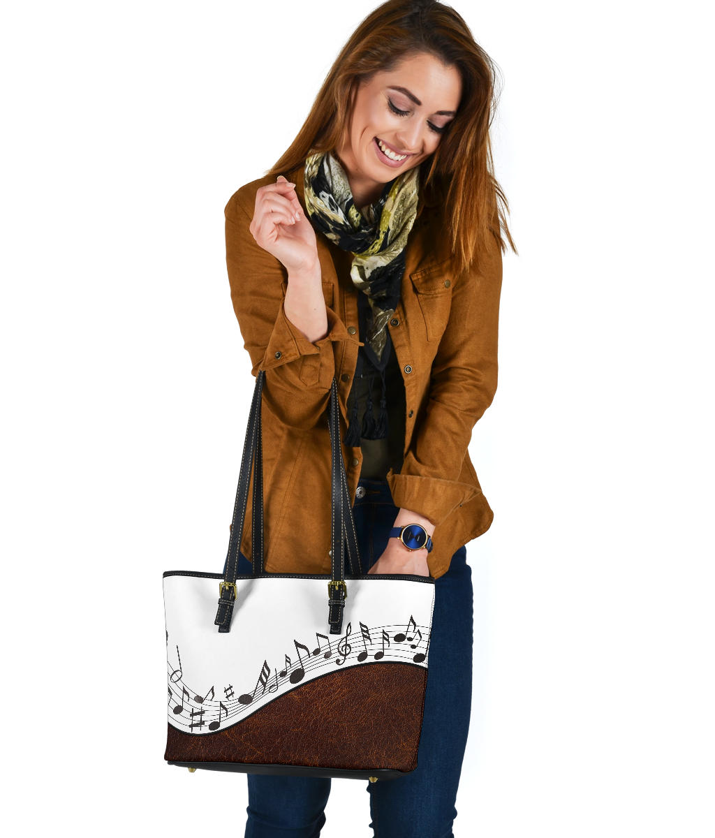 Musical Notes Small Leather Tote Bag