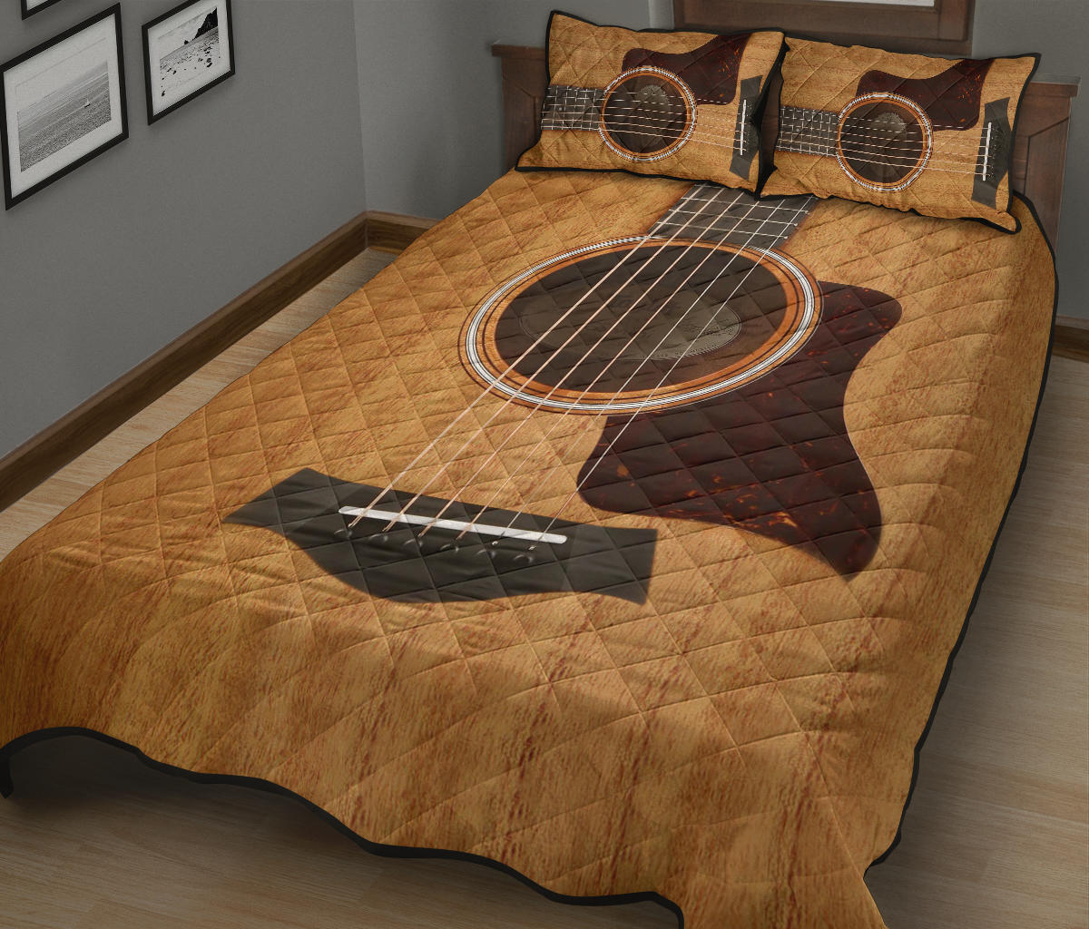 Wood Guitar Quilt Bed Set