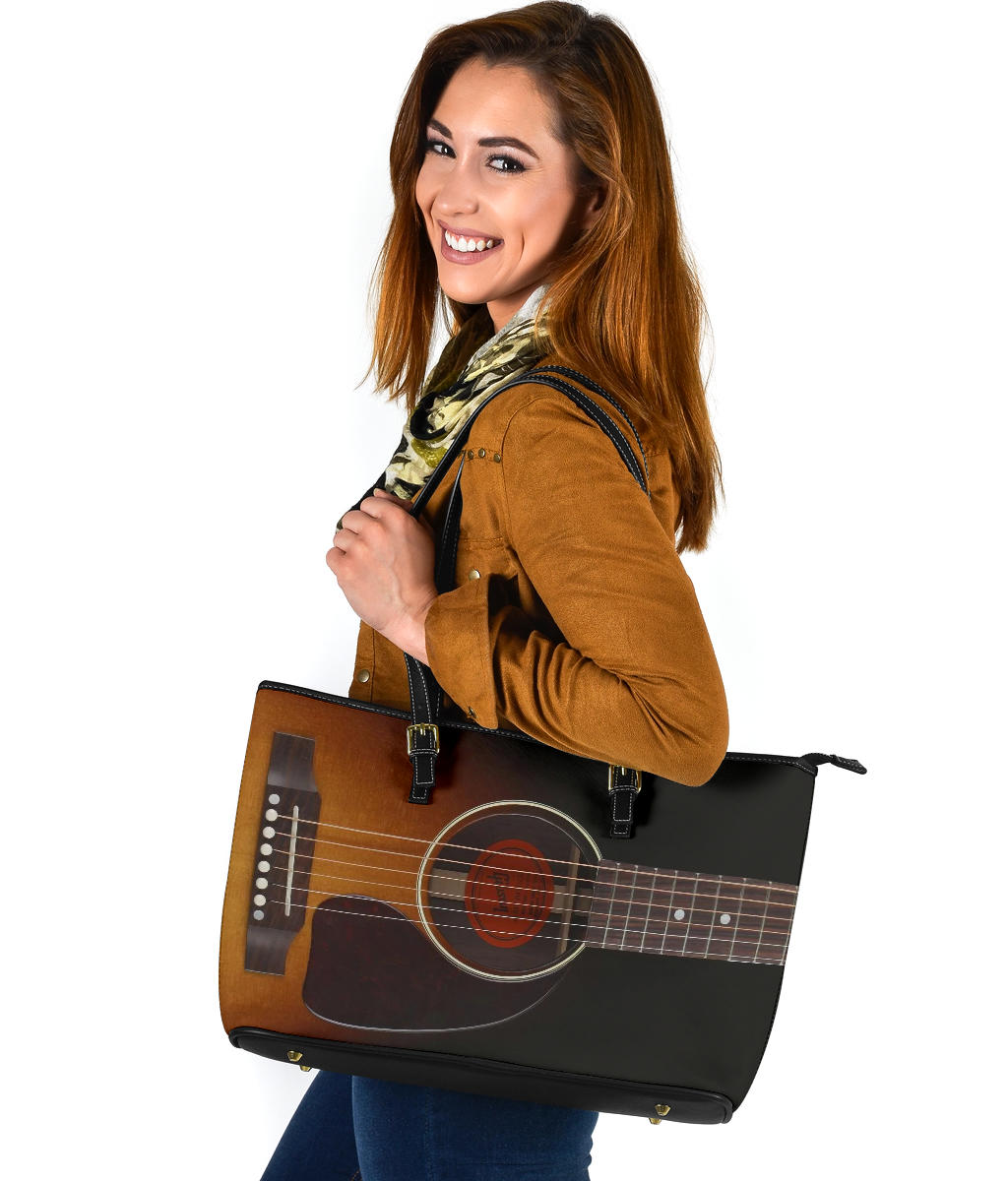 Black Guitar Large Leather Tote Bag