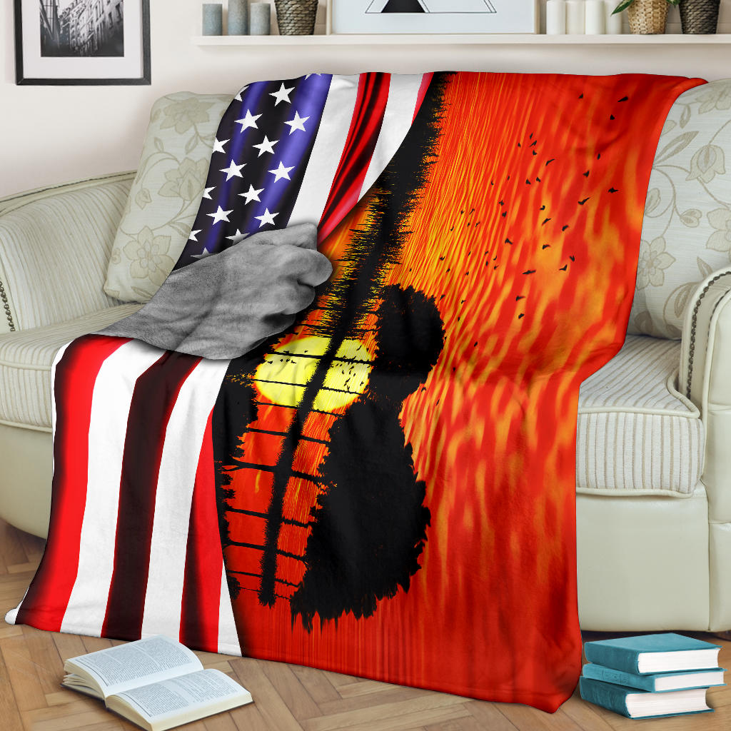 Guitar American Flag Sunset Blanket