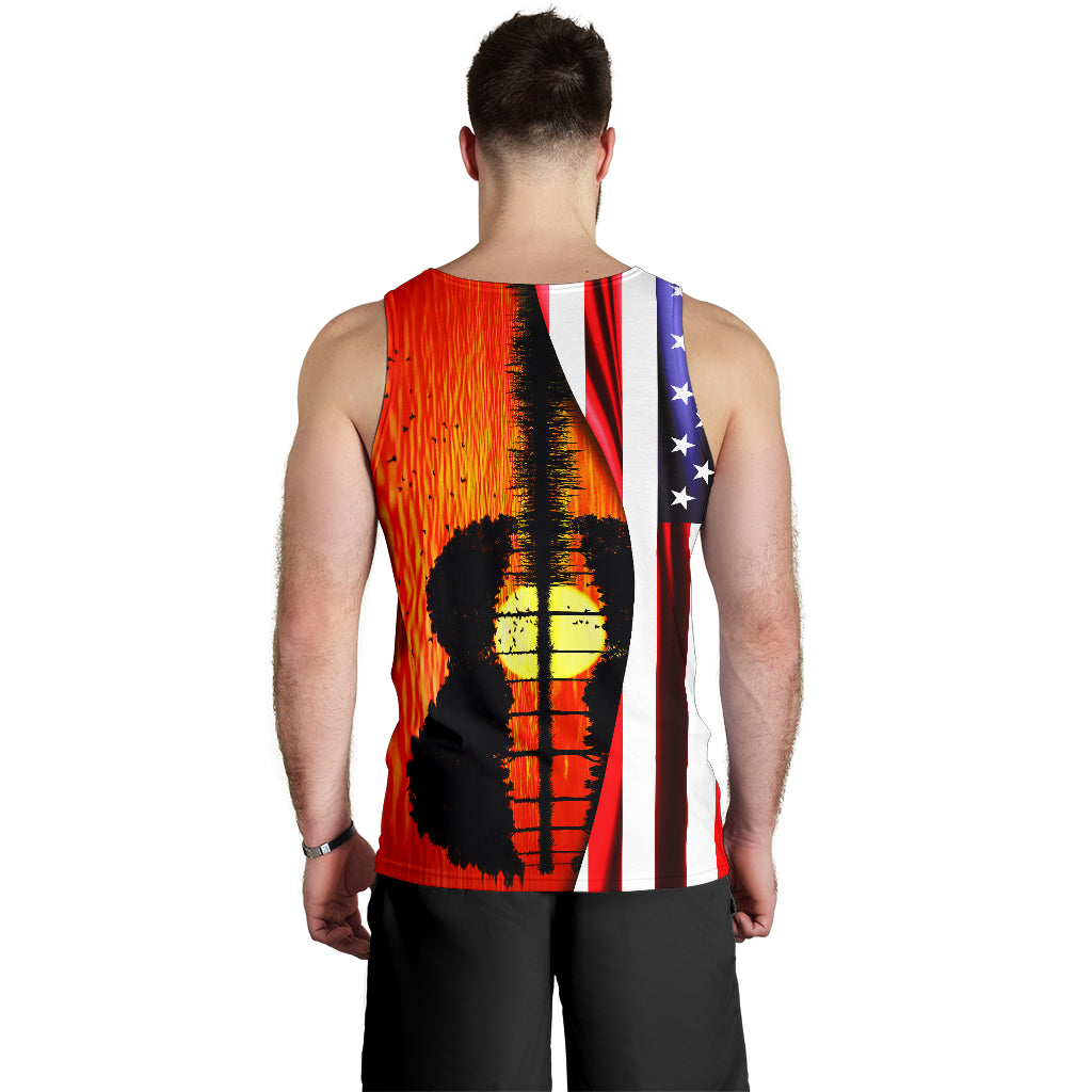 Guitar American Flag Sunset Tank Top