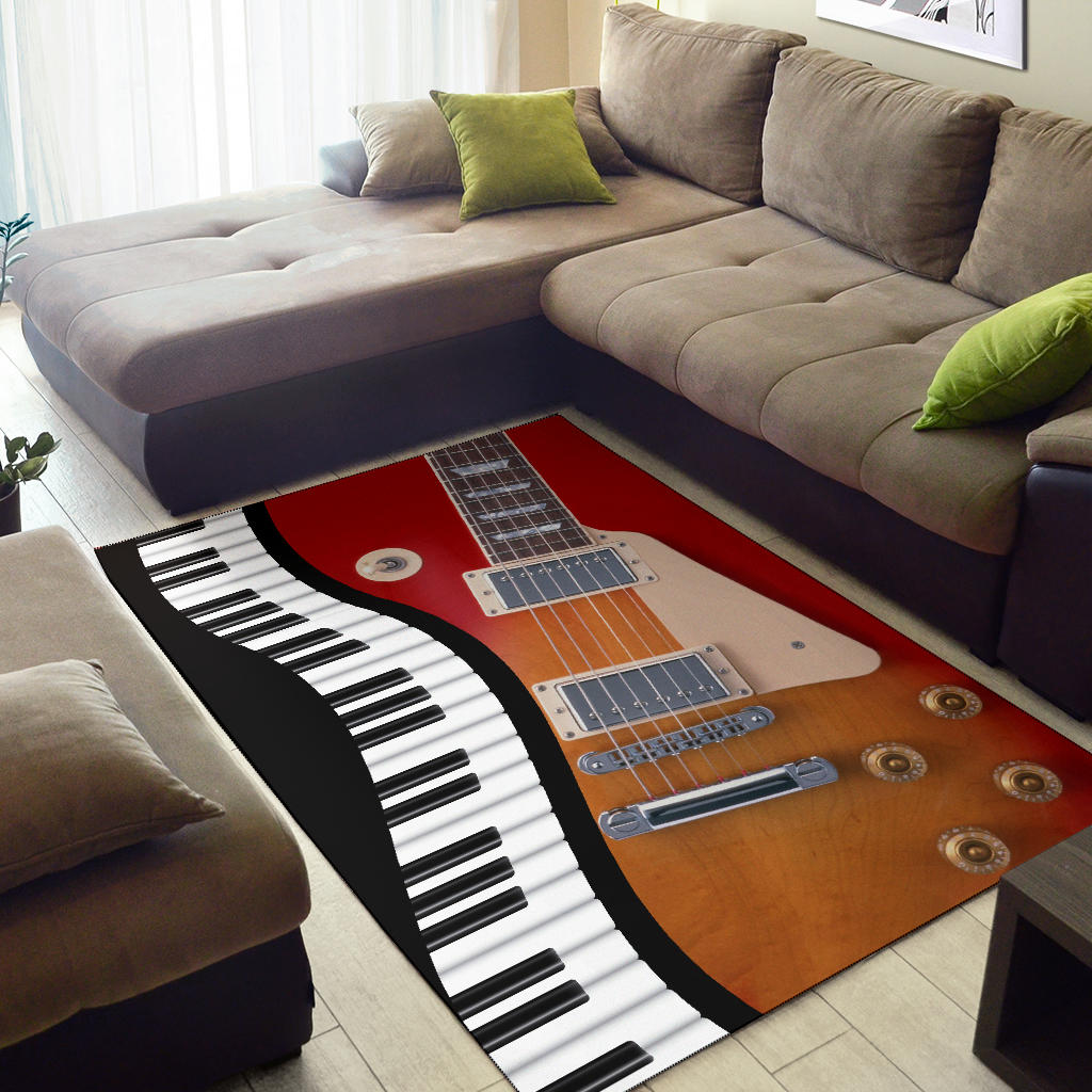 Piano Keys And Electric Guitar Area Rug