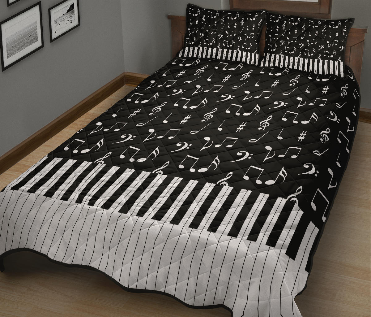 Music Notes And Piano Art Quilt Bed Set