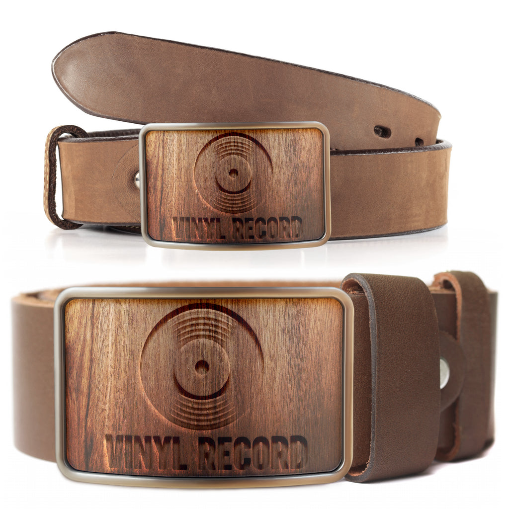 Wood Vinyl Record Belt Buckle