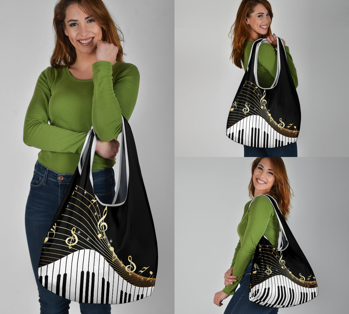 Piano Keys With Music Notes Grocery Bag 3-Pack