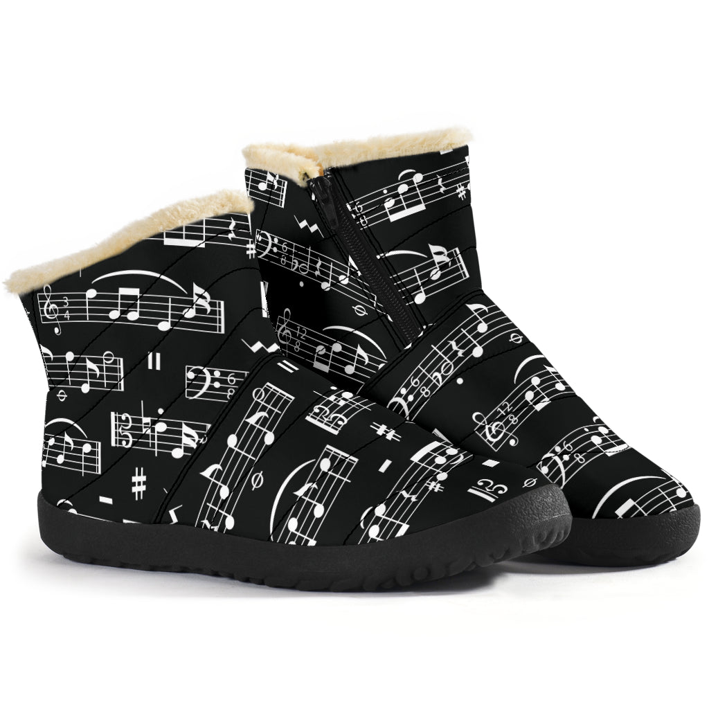 Music Notes Sheet Black Cozy Winter Boots