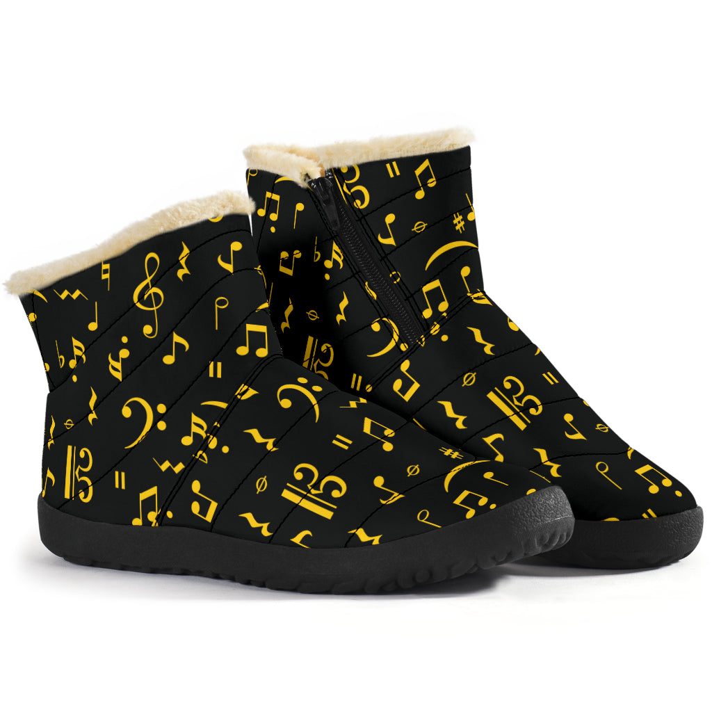 Yellow Music Notes Cozy Winter Boots