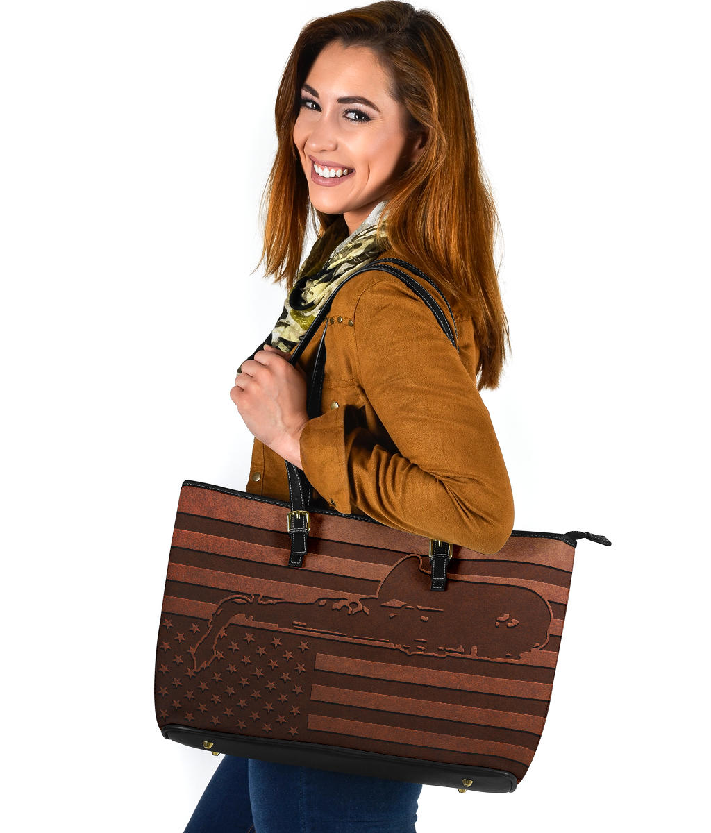 Saxophone American Flag Large Leather Tote Bag
