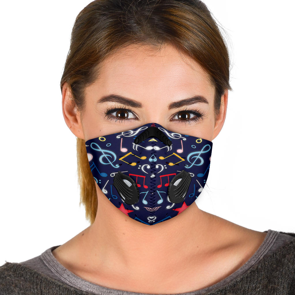 Colorful Music Notes Blue Premium Face Mask