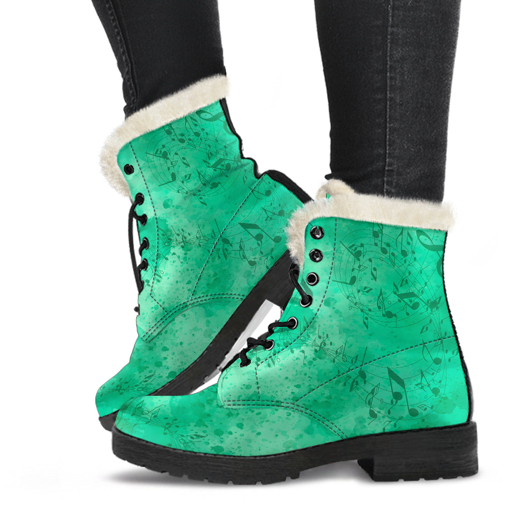 Music Notes Green Fur Boots