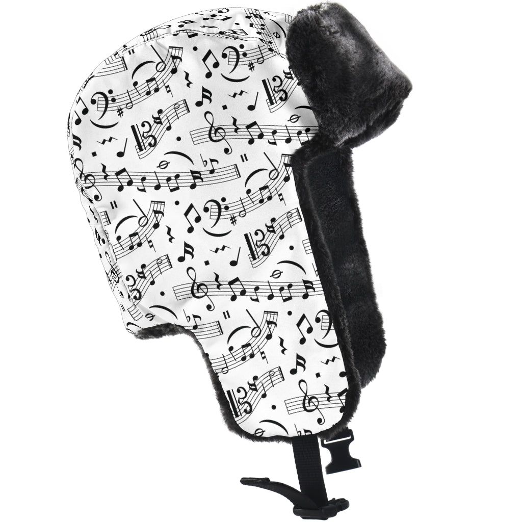 Music Notes Seamless White Trapper Hat