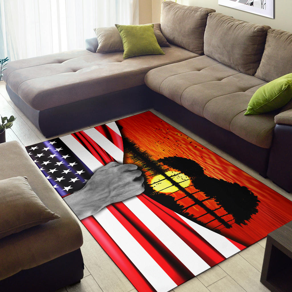 Guitar American Flag Sunset Area Rug