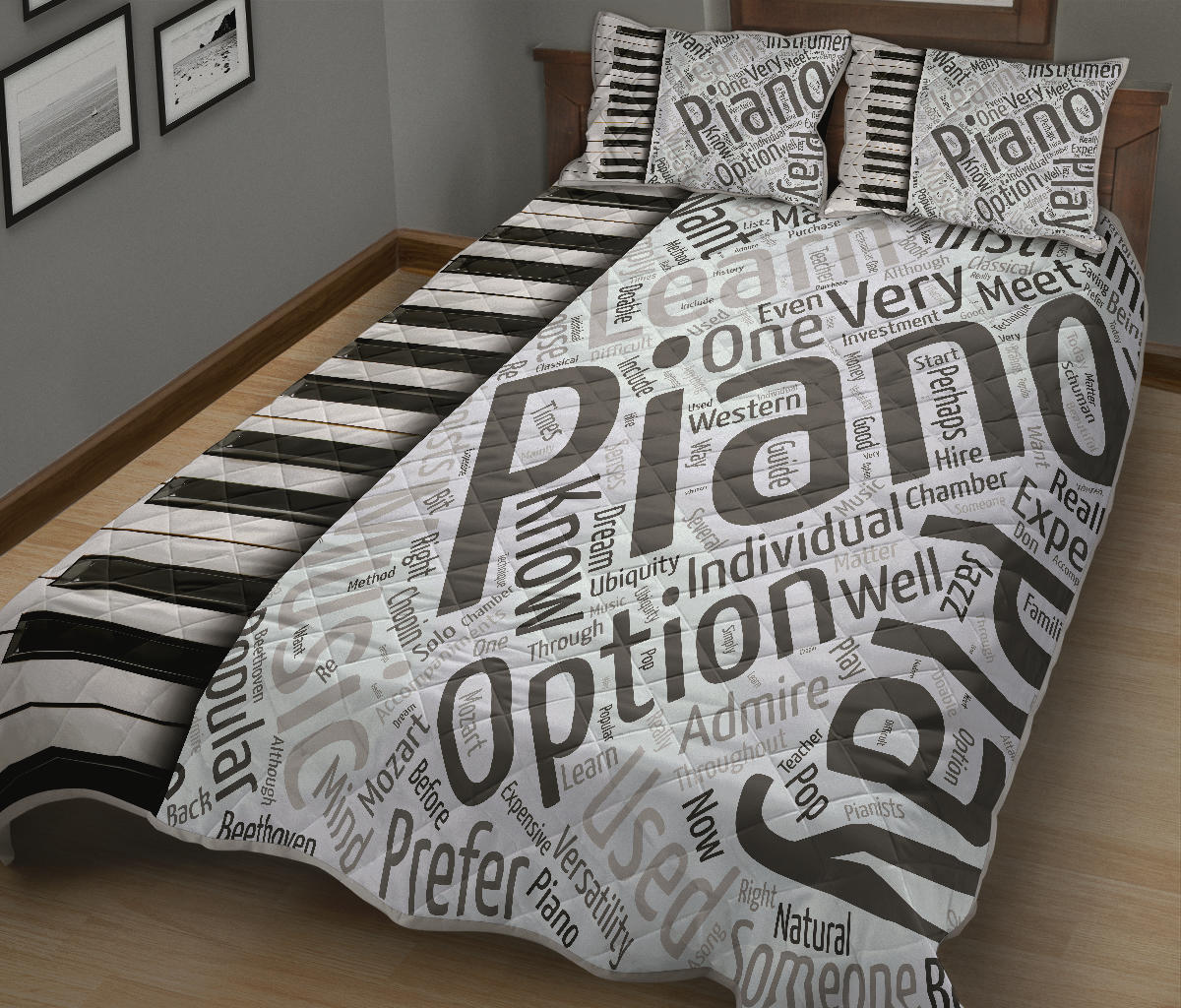 Piano Key Words Quilt Bed Set