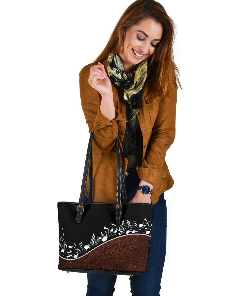 Music Small Leather Tote Bag