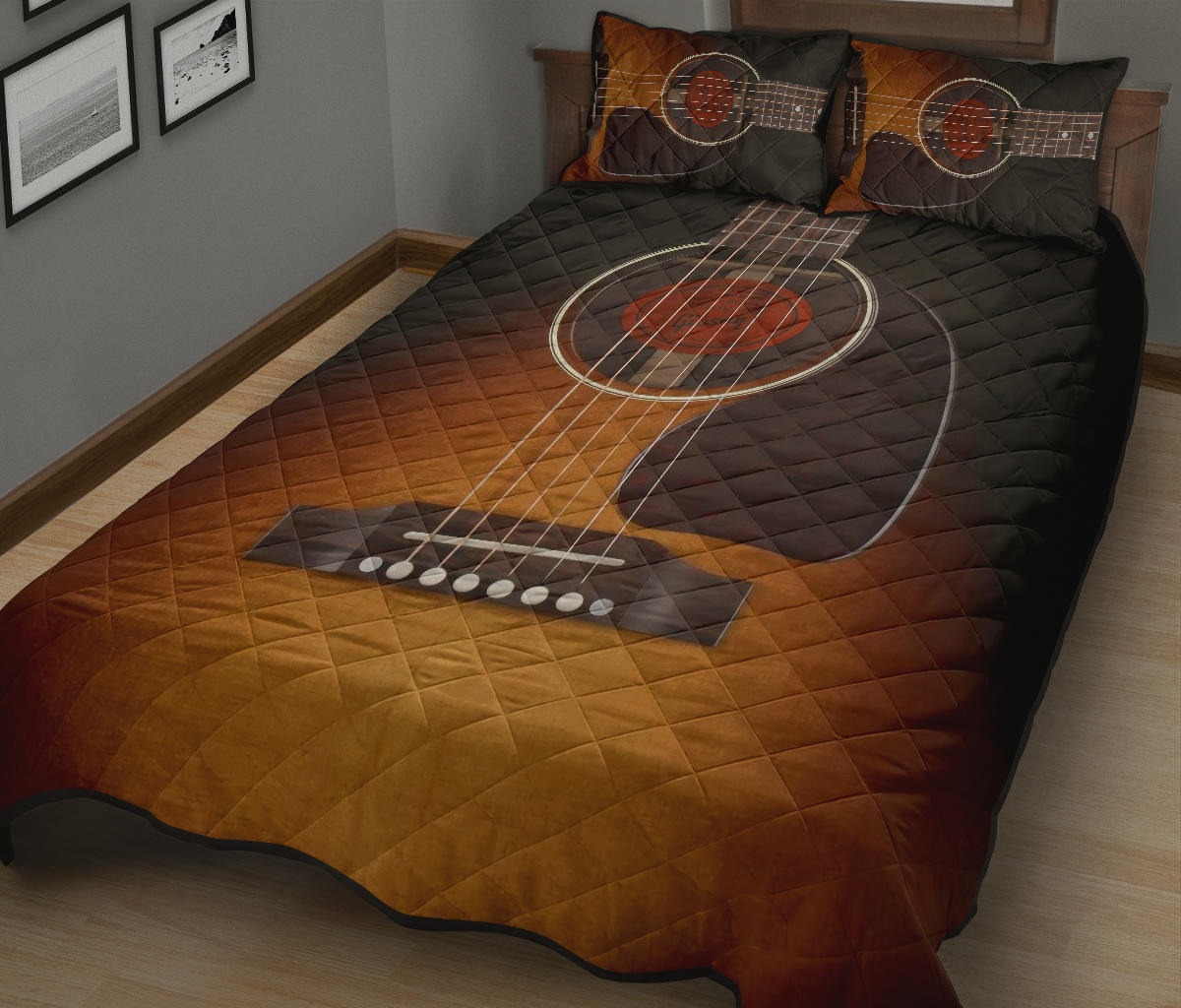 Black Guitar Quilt Bed Set