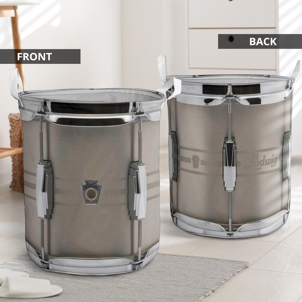 Grey Metal Snare Drum Laundry Basket