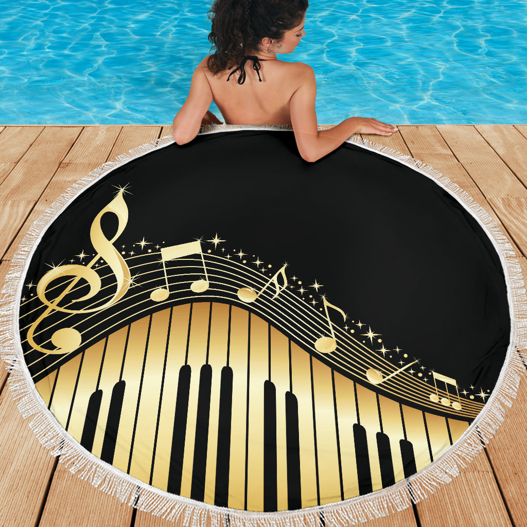 Piano Keys With Musical Notes Beach Blanket