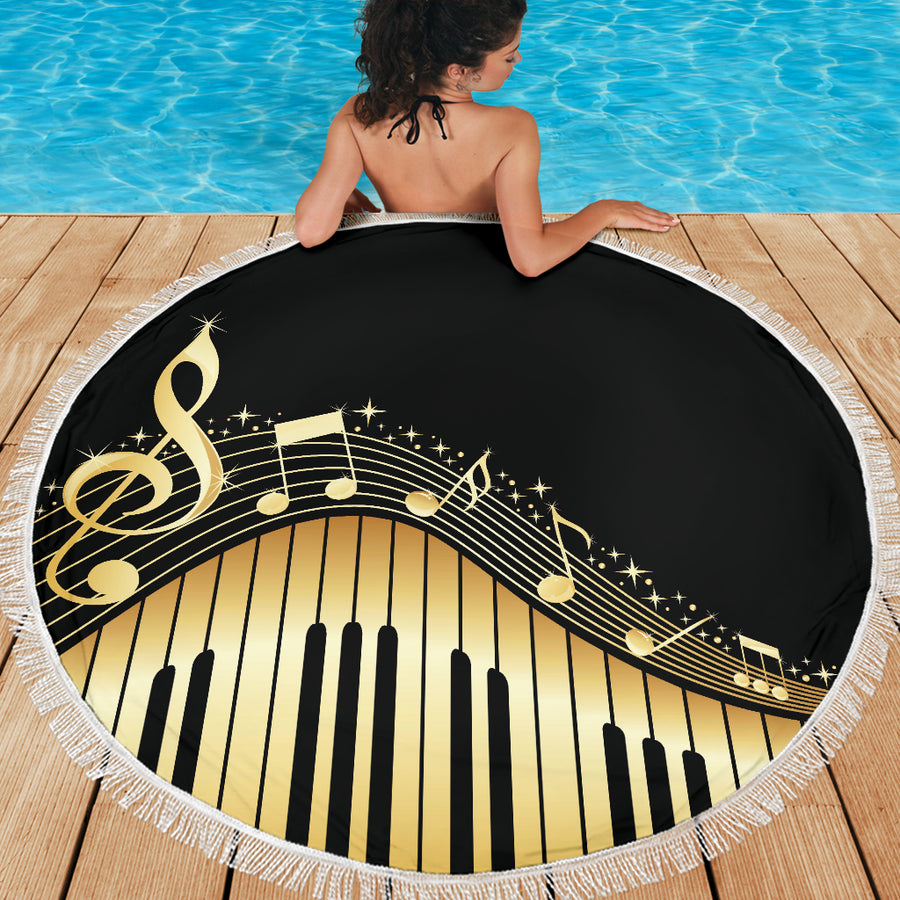 Piano Keys With Musical Notes Beach Blanket