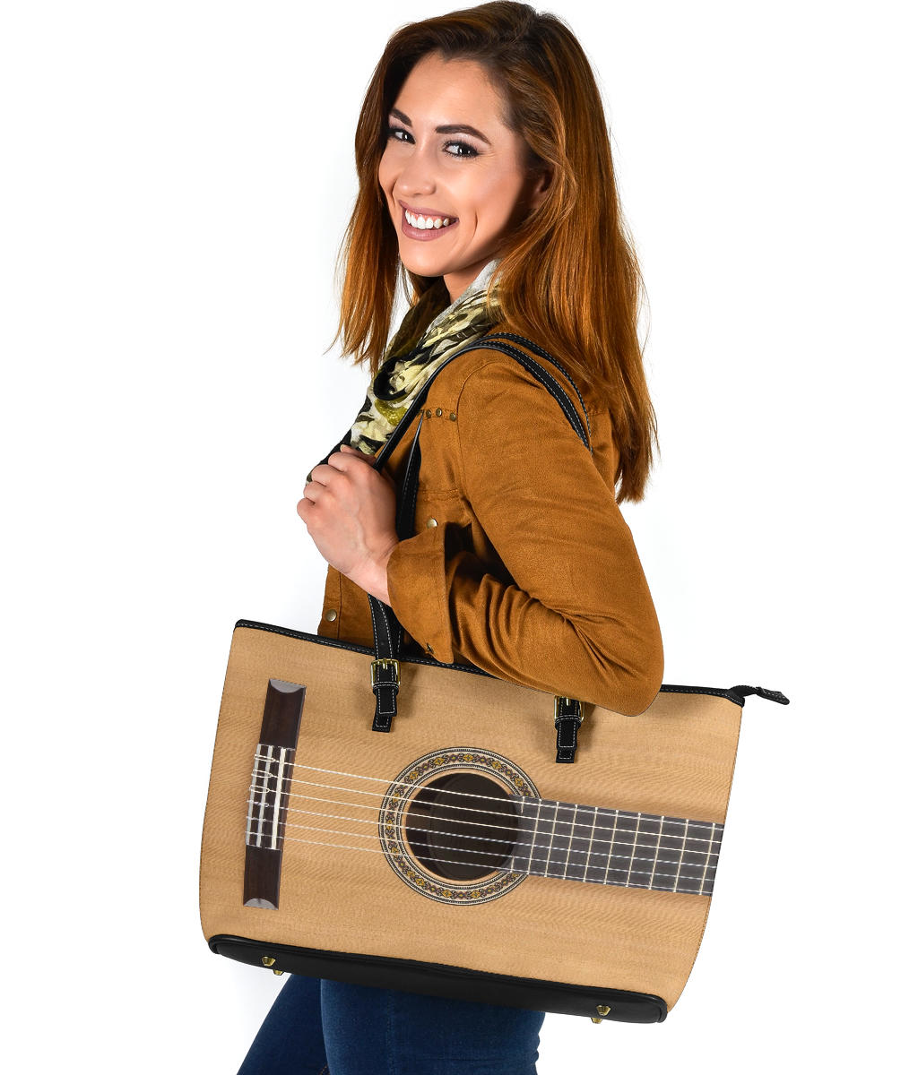 Classical Guitar Large Leather Tote Bag