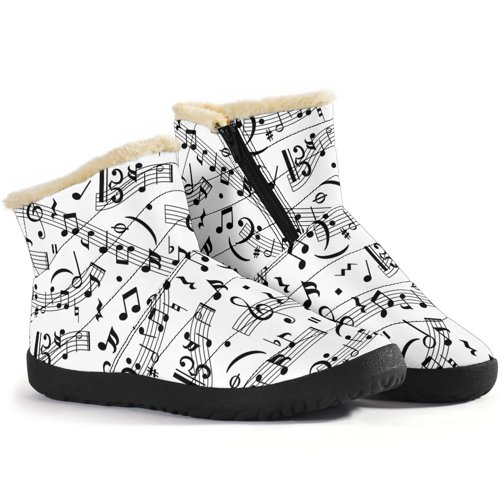 Musical Notes White Cozy Winter Boots