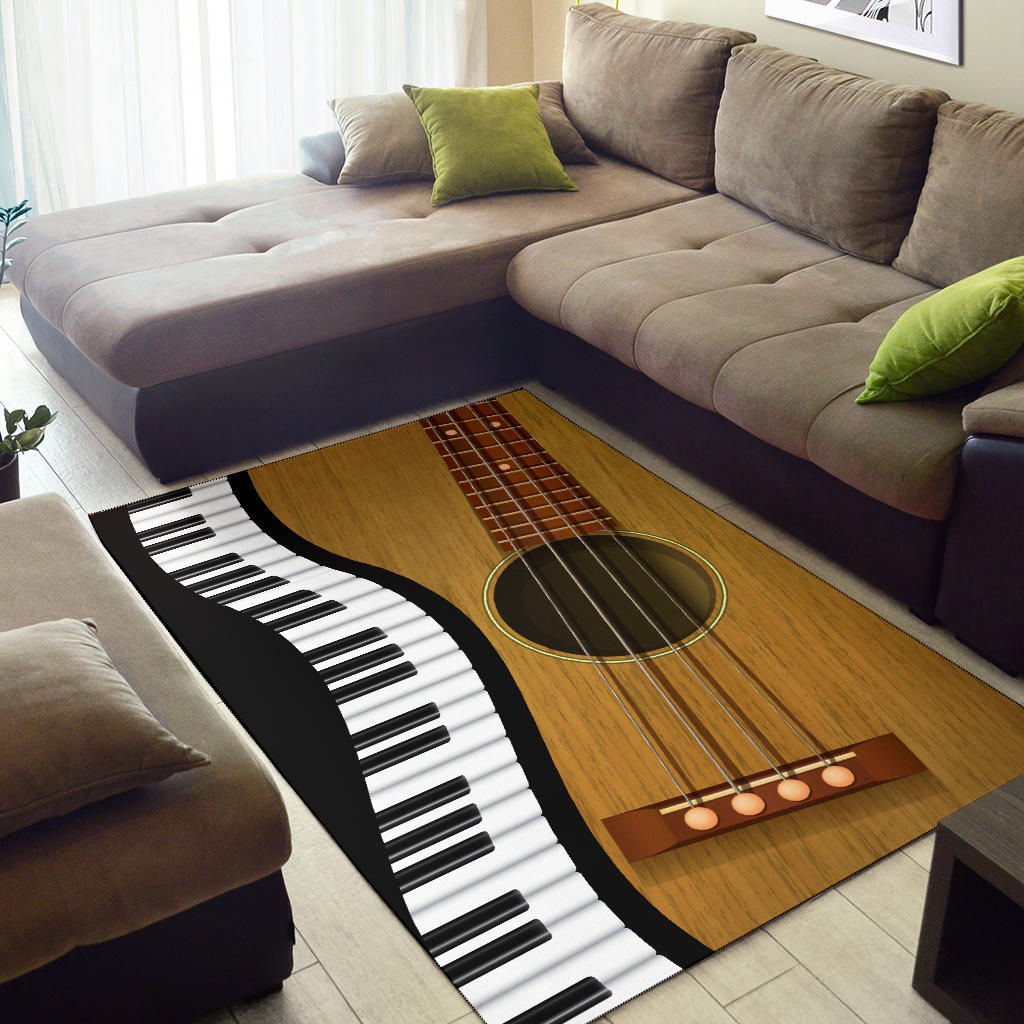 Piano Keys With Guitar Area Rug