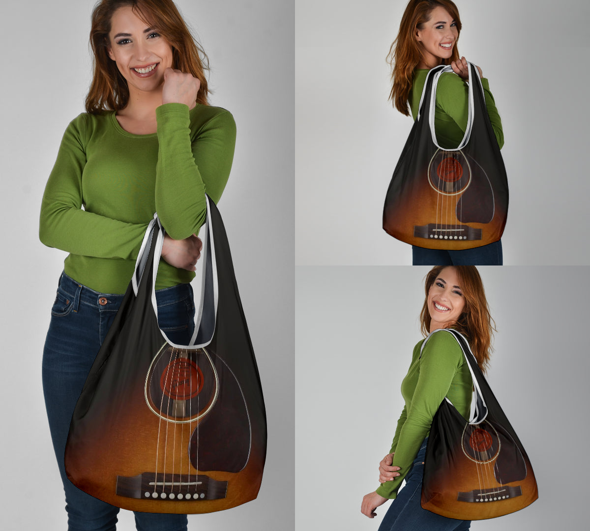 Black Wood Guitar Grocery Bag 3-Pack