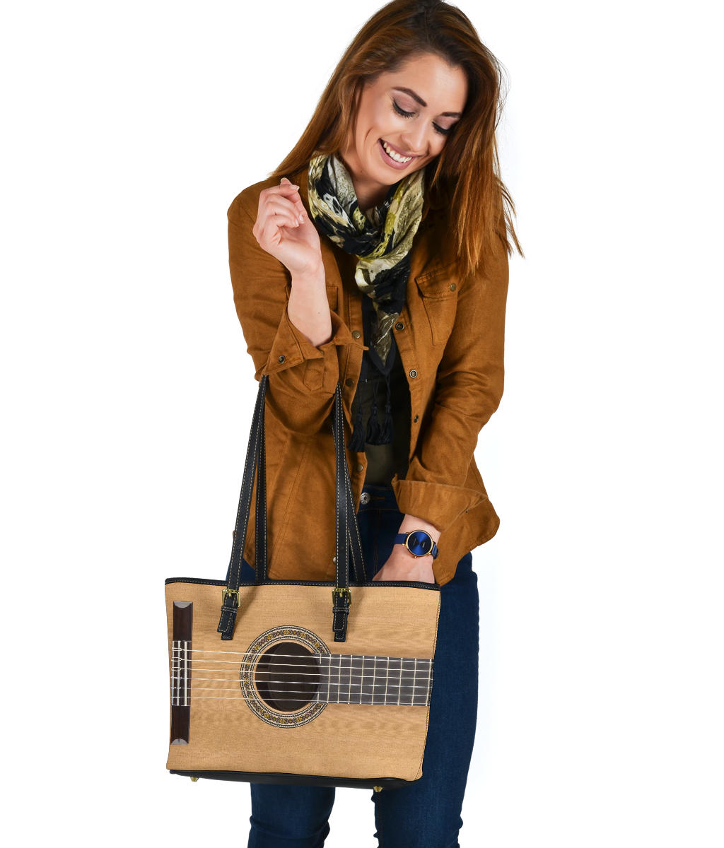Classical Guitar Small Leather Tote Bag