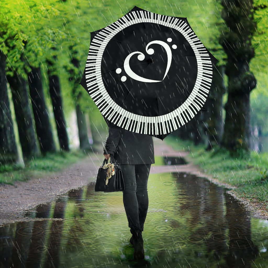 Piano Keys With Bass Clef Heart Umbrella