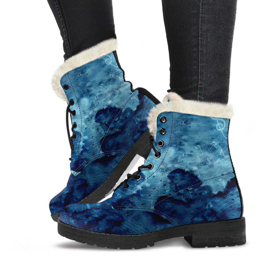 Music Notes Watercolor Fur Boots